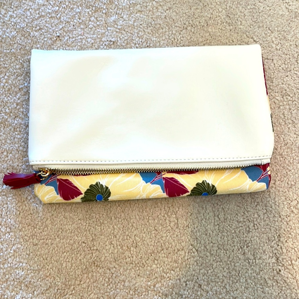 Rachel Pally Floral Fold Over Clutch Bag with Fringe Zipper & Dust Bag